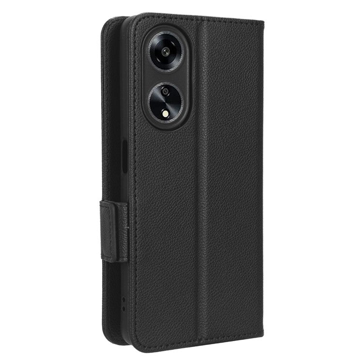 Phone Leather Case for Oppo A98 5G / F23 5G / A1 5G , Litchi Texture Wallet Stand Cell Phone Cover - Black