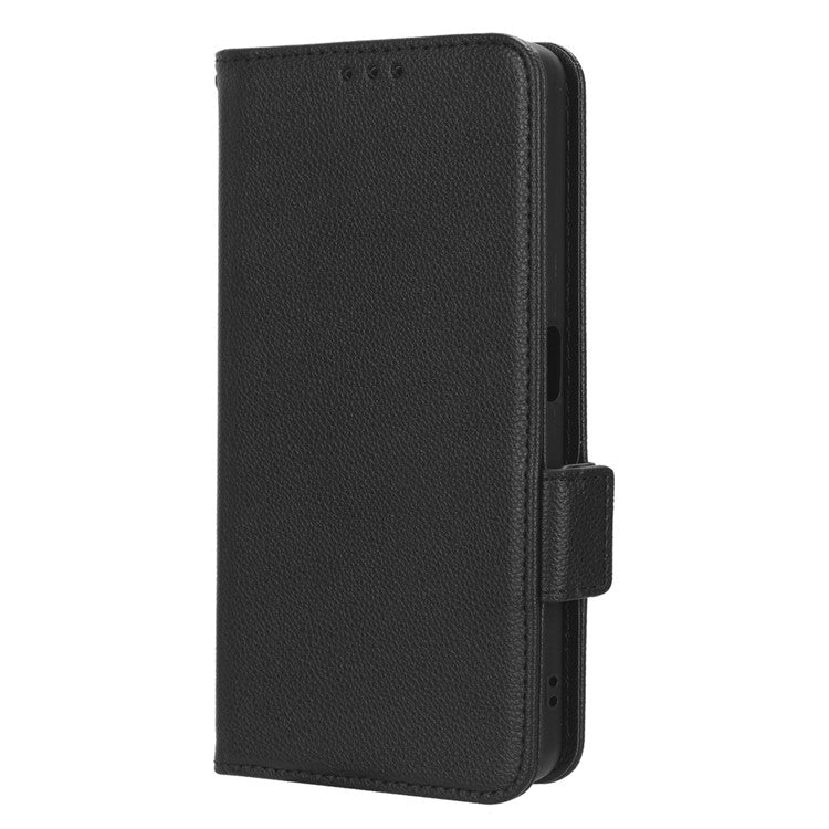 Phone Leather Case for Oppo A98 5G / F23 5G / A1 5G , Litchi Texture Wallet Stand Cell Phone Cover - Black
