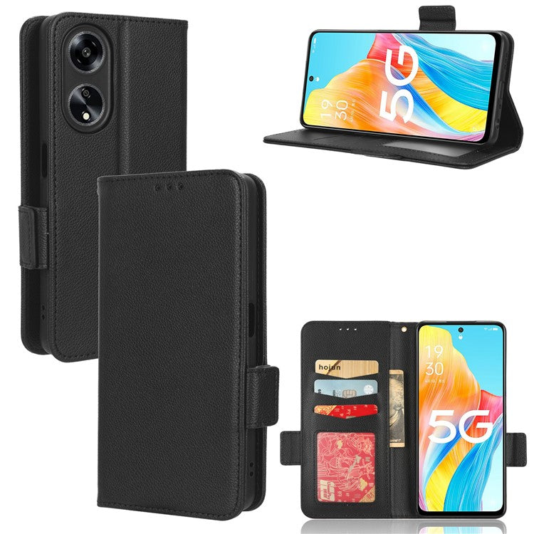 Phone Leather Case for Oppo A98 5G / F23 5G / A1 5G , Litchi Texture Wallet Stand Cell Phone Cover - Black