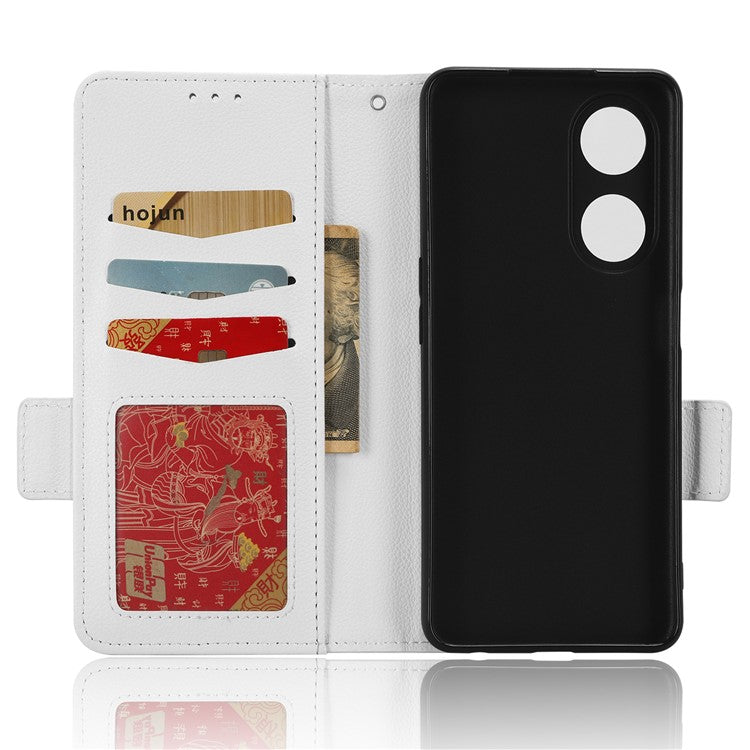 Phone Leather Case for Oppo A98 5G / F23 5G / A1 5G , Litchi Texture Wallet Stand Cell Phone Cover - White