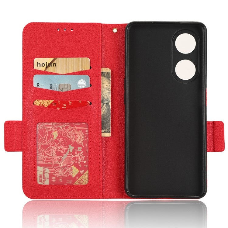 Phone Leather Case for Oppo A98 5G / F23 5G / A1 5G , Litchi Texture Wallet Stand Cell Phone Cover - Red