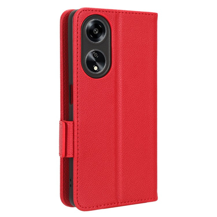 Phone Leather Case for Oppo A98 5G / F23 5G / A1 5G , Litchi Texture Wallet Stand Cell Phone Cover - Red
