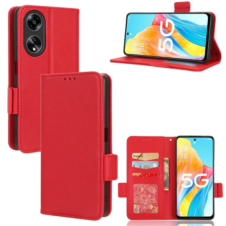 Phone Leather Case for Oppo A98 5G / F23 5G / A1 5G , Litchi Texture Wallet Stand Cell Phone Cover - Red