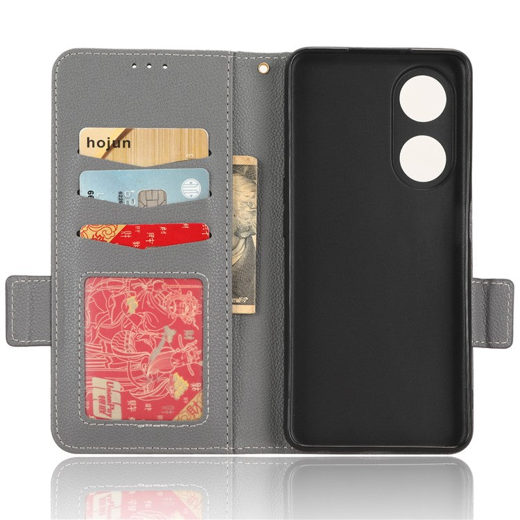 Phone Leather Case for Oppo A98 5G / F23 5G / A1 5G , Litchi Texture Wallet Stand Cell Phone Cover - Grey