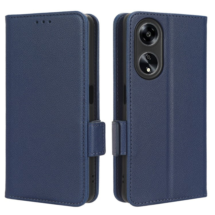 Phone Leather Case for Oppo A98 5G / F23 5G / A1 5G , Litchi Texture Wallet Stand Cell Phone Cover - Dark Blue