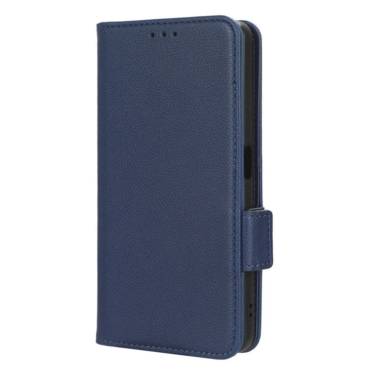 Phone Leather Case for Oppo A98 5G / F23 5G / A1 5G , Litchi Texture Wallet Stand Cell Phone Cover - Dark Blue