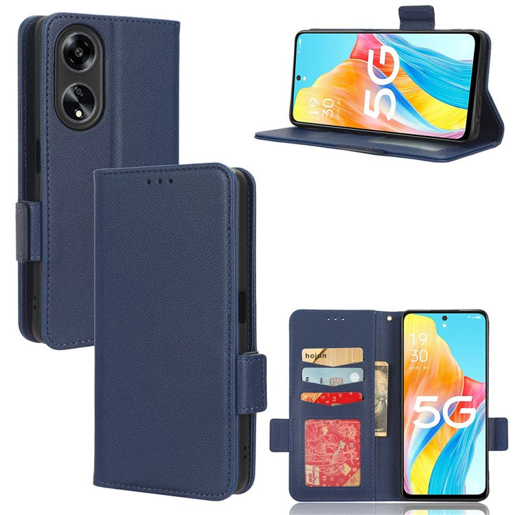 Phone Leather Case for Oppo A98 5G / F23 5G / A1 5G , Litchi Texture Wallet Stand Cell Phone Cover - Dark Blue