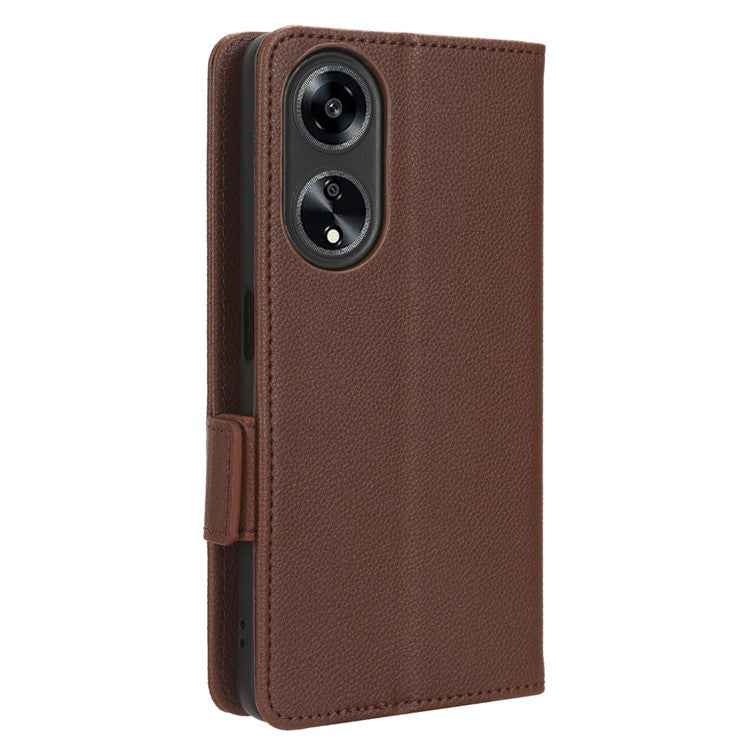 Phone Leather Case for Oppo A98 5G / F23 5G / A1 5G , Litchi Texture Wallet Stand Cell Phone Cover - Brown