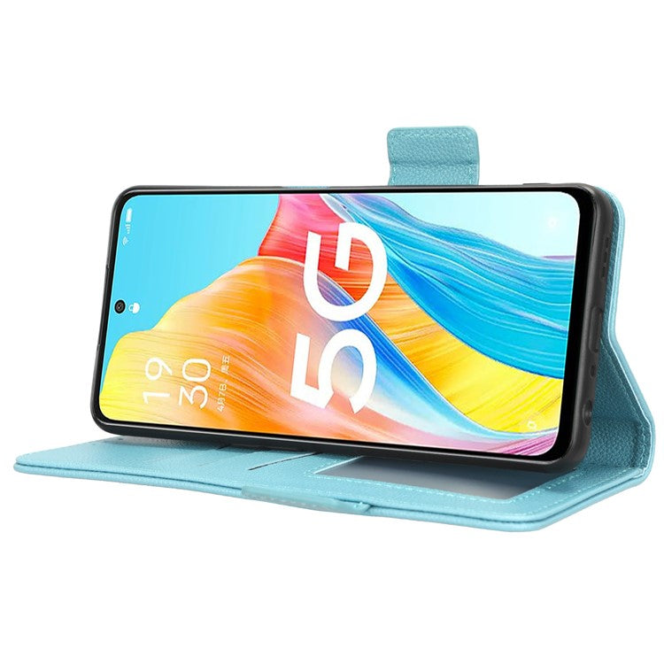 Phone Leather Case for Oppo A98 5G / F23 5G / A1 5G , Litchi Texture Wallet Stand Cell Phone Cover - Baby Blue