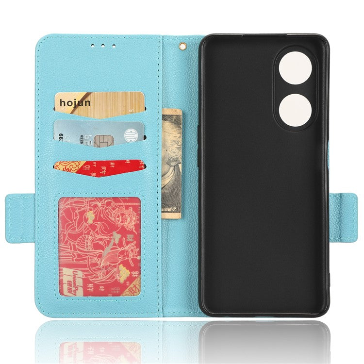 Phone Leather Case for Oppo A98 5G / F23 5G / A1 5G , Litchi Texture Wallet Stand Cell Phone Cover - Baby Blue