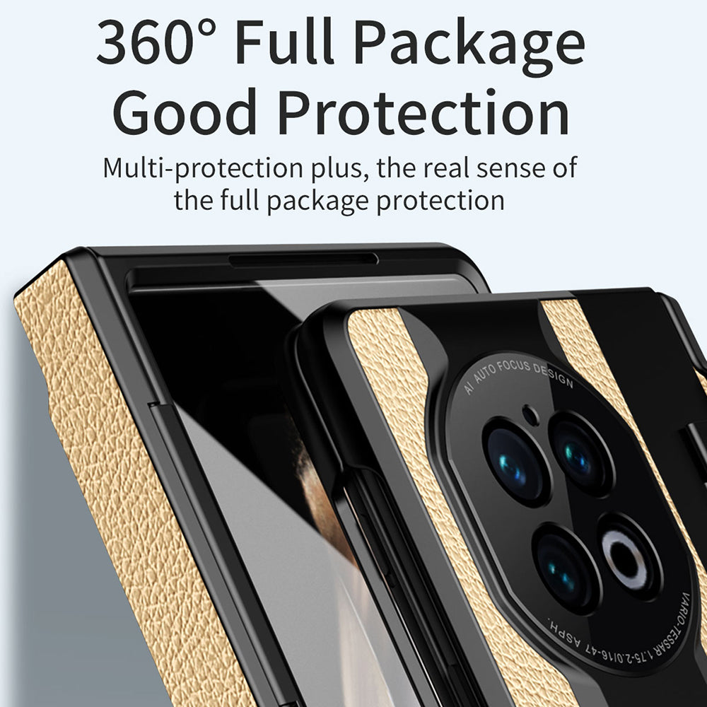 For vivo X Fold2 PU Leather+PC Phone Case All-Inclusive Cover with Tempered Glass Film - Blue