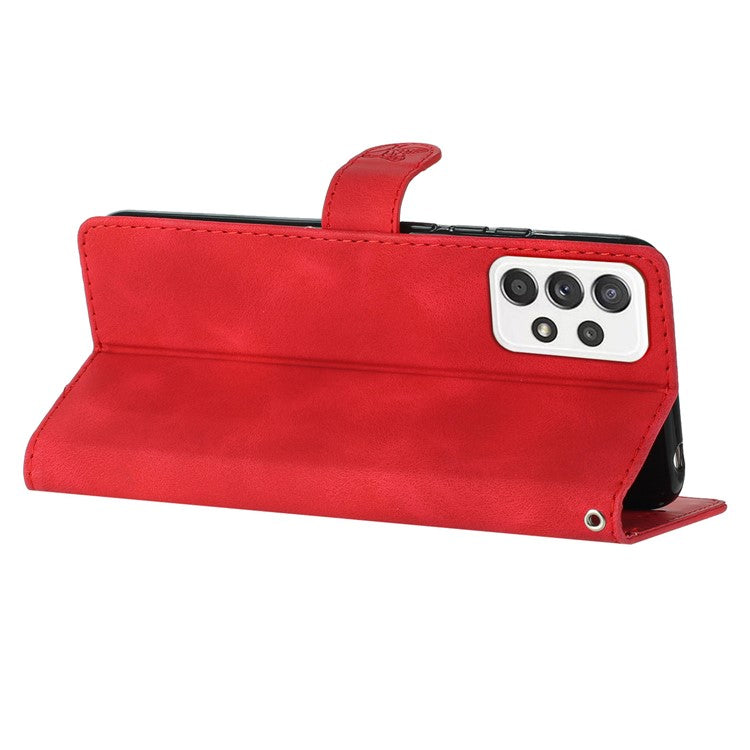 For Samsung Galaxy A32 4G (EU Version) Leather Phone Cover Flower Imprint Stand Case with Wallet - Red