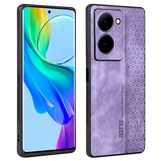 AZNS For vivo Y78 5G Cell Phone Case PU Leather+TPU Imprinted Anti-Scratch Phone Cover - Purple