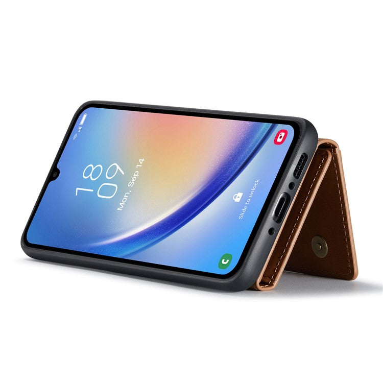 DG.MING M2 Series Detachable Wallet Cover for Samsung Galaxy A14 4G / 5G , PU Leather Coated PC+TPU Kickstand Phone Case - Brown