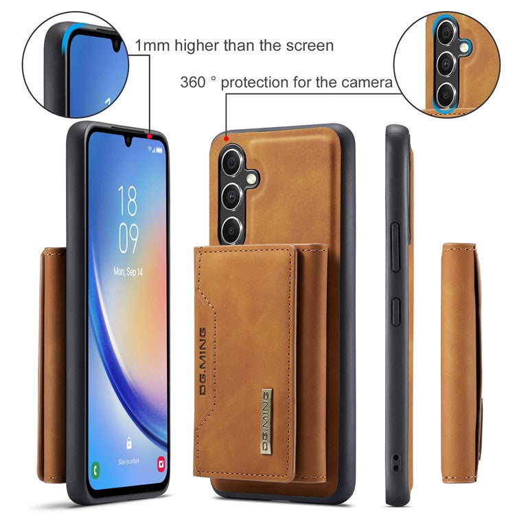DG.MING M2 Series Detachable Wallet Cover for Samsung Galaxy A14 4G / 5G , PU Leather Coated PC+TPU Kickstand Phone Case - Brown