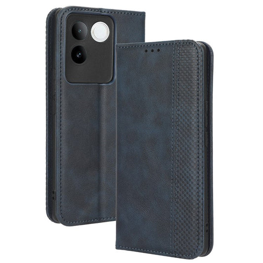 For vivo S17e 5G Retro Stand Wallet Mobile Phone Cover PU Leather Protector Case - Blue