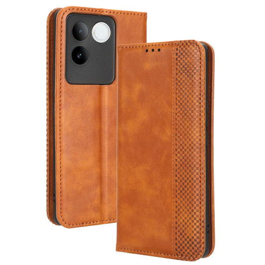 For vivo S17e 5G Retro Stand Wallet Mobile Phone Cover PU Leather Protector Case - Brown