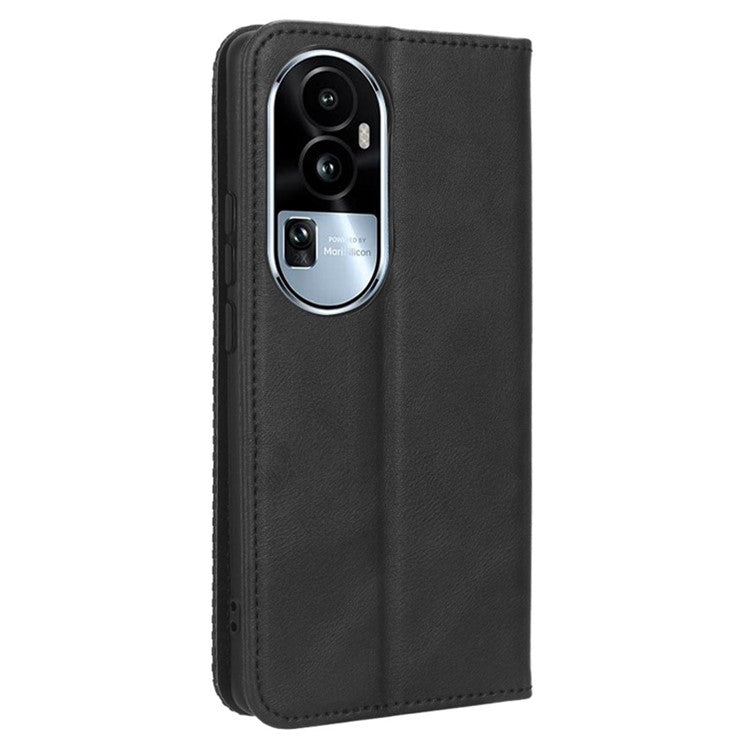 Stand Wallet for Oppo Reno10 Pro+ 5G Anti-fall Retro Mobile Phone Cover PU Leather Magnetic Case - Black