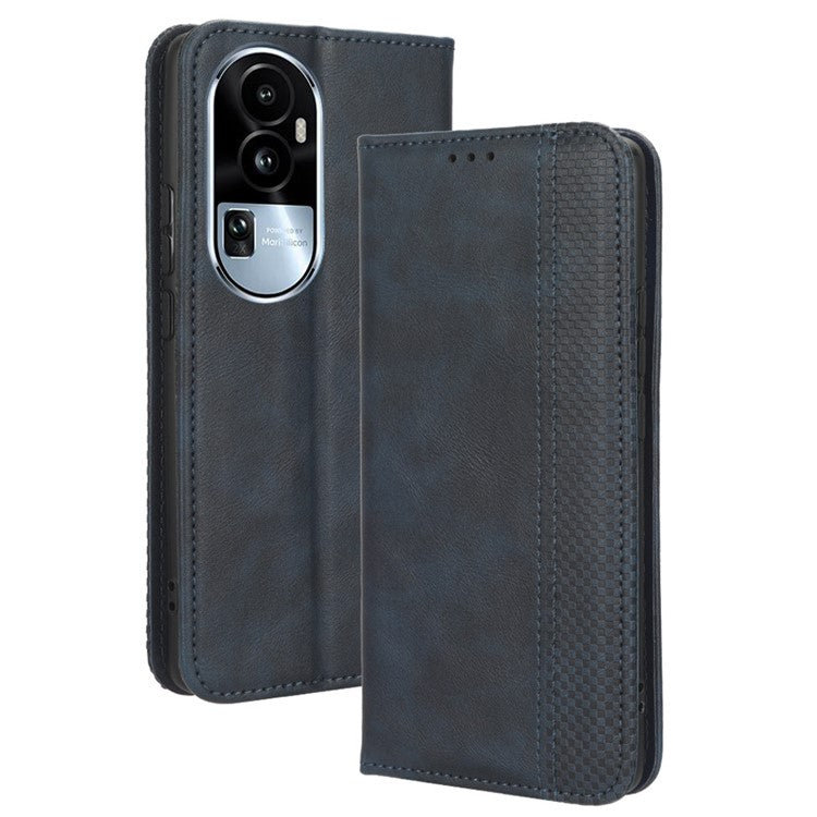 Stand Wallet for Oppo Reno10 Pro+ 5G Anti-fall Retro Mobile Phone Cover PU Leather Magnetic Case - Blue