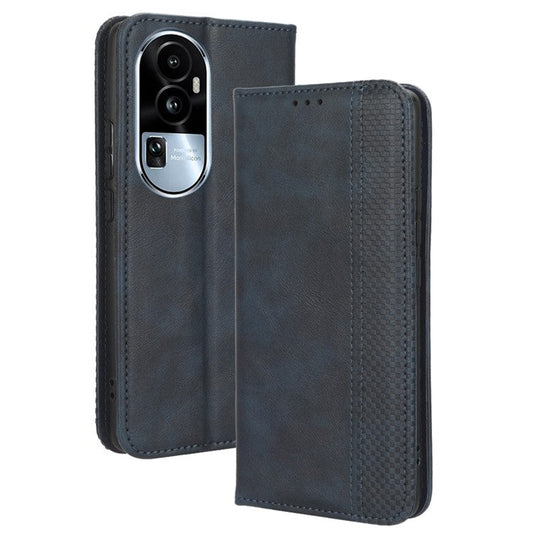 Stand Wallet for Oppo Reno10 Pro+ 5G Anti-fall Retro Mobile Phone Cover PU Leather Magnetic Case - Blue
