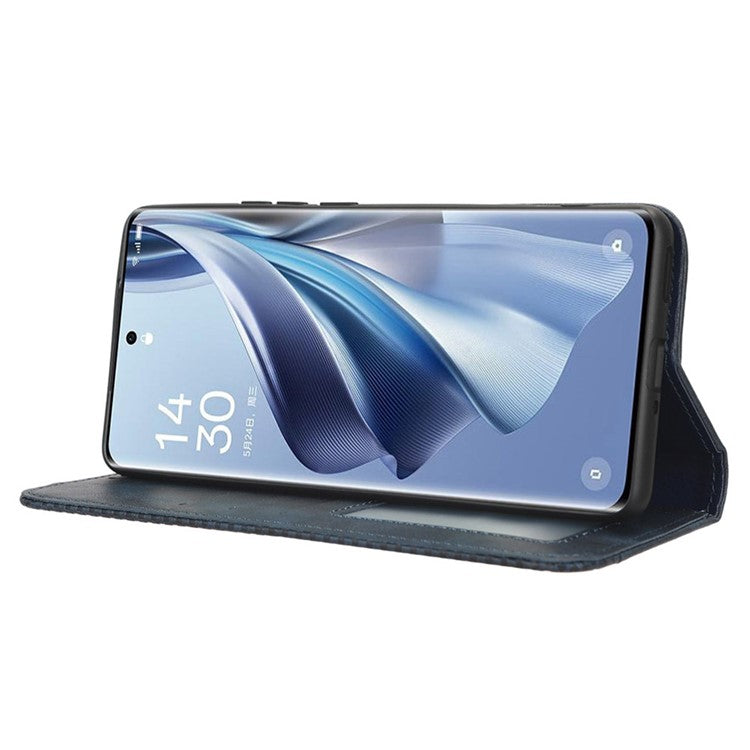 Stand Wallet for Oppo Reno10 Pro+ 5G Anti-fall Retro Mobile Phone Cover PU Leather Magnetic Case - Blue