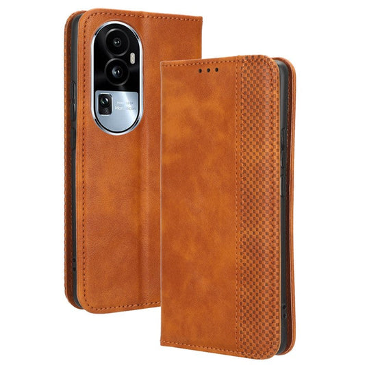 Stand Wallet for Oppo Reno10 Pro+ 5G Anti-fall Retro Mobile Phone Cover PU Leather Magnetic Case - Brown