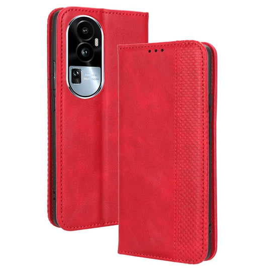 Stand Wallet for Oppo Reno10 Pro+ 5G Anti-fall Retro Mobile Phone Cover PU Leather Magnetic Case - Red