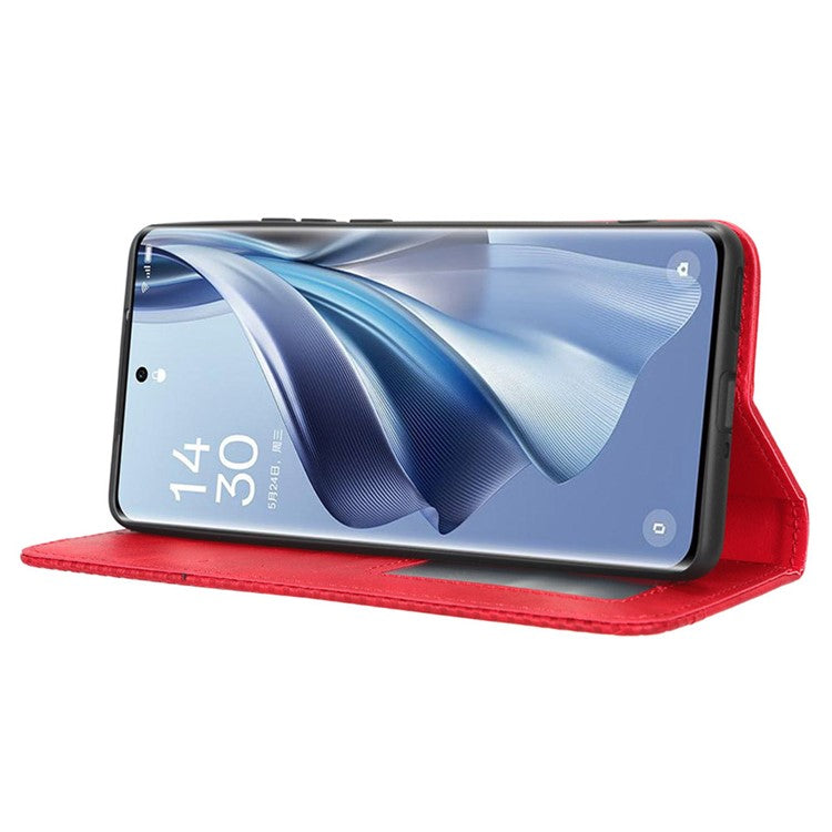 Stand Wallet for Oppo Reno10 Pro+ 5G Anti-fall Retro Mobile Phone Cover PU Leather Magnetic Case - Red