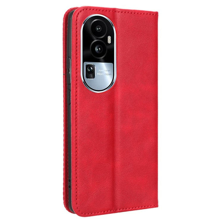 Stand Wallet for Oppo Reno10 Pro+ 5G Anti-fall Retro Mobile Phone Cover PU Leather Magnetic Case - Red