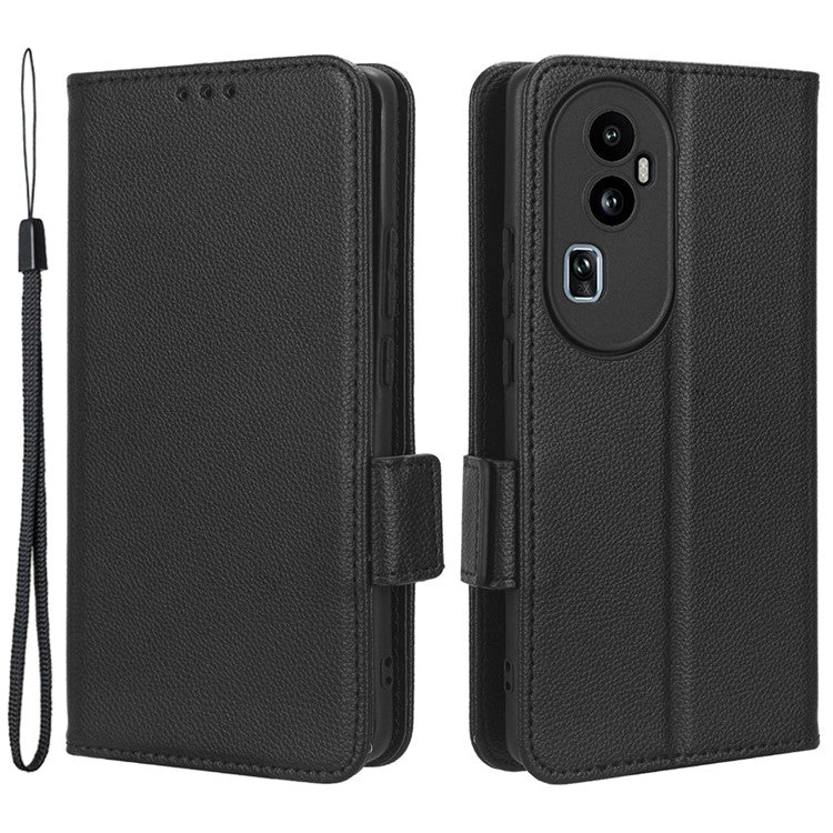 Leather Case for Oppo Reno10 Pro+ 5G , Wallet Stand Anti-fall Litchi Texture Cell Phone Cover - Black