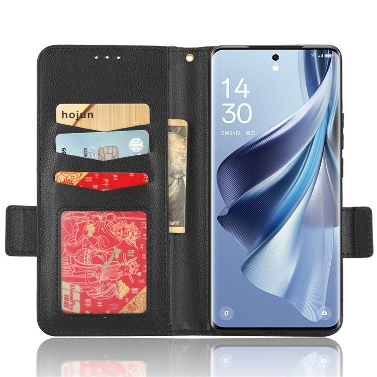 Leather Case for Oppo Reno10 Pro+ 5G , Wallet Stand Anti-fall Litchi Texture Cell Phone Cover - Black