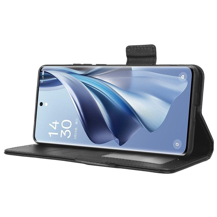 Leather Case for Oppo Reno10 Pro+ 5G , Wallet Stand Anti-fall Litchi Texture Cell Phone Cover - Black