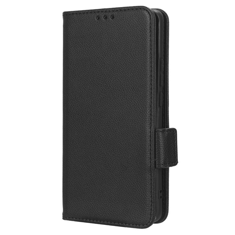 Leather Case for Oppo Reno10 Pro+ 5G , Wallet Stand Anti-fall Litchi Texture Cell Phone Cover - Black