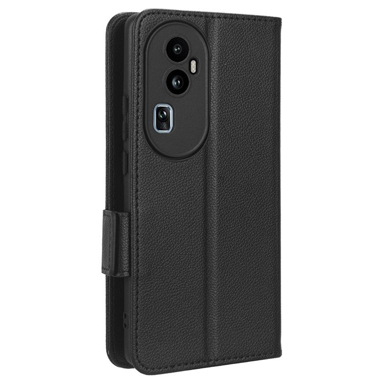 Leather Case for Oppo Reno10 Pro+ 5G , Wallet Stand Anti-fall Litchi Texture Cell Phone Cover - Black