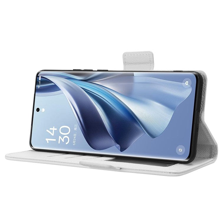 Leather Case for Oppo Reno10 Pro+ 5G , Wallet Stand Anti-fall Litchi Texture Cell Phone Cover - White