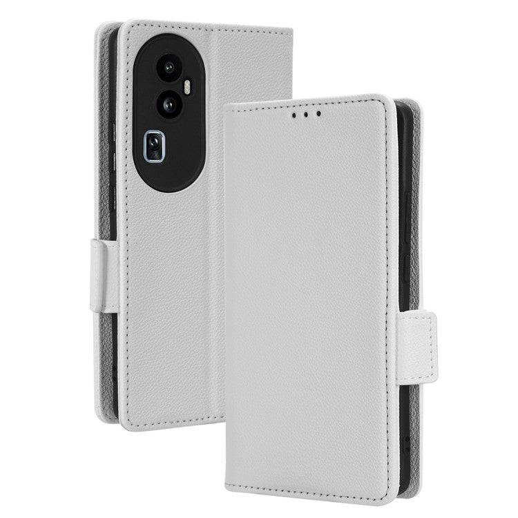 Leather Case for Oppo Reno10 Pro+ 5G , Wallet Stand Anti-fall Litchi Texture Cell Phone Cover - White