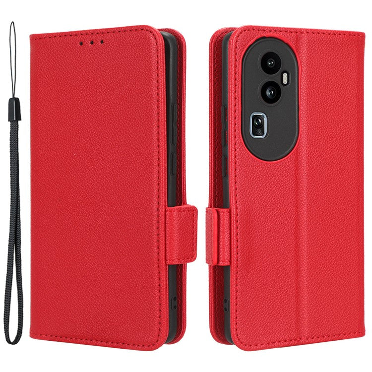 Leather Case for Oppo Reno10 Pro+ 5G , Wallet Stand Anti-fall Litchi Texture Cell Phone Cover - Red