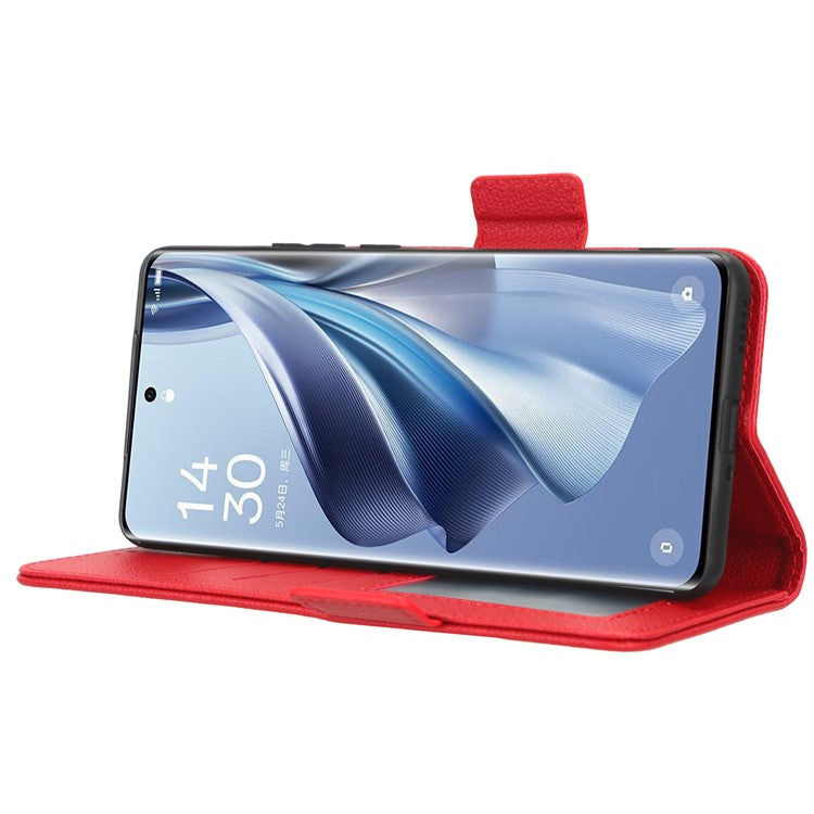 Leather Case for Oppo Reno10 Pro+ 5G , Wallet Stand Anti-fall Litchi Texture Cell Phone Cover - Red