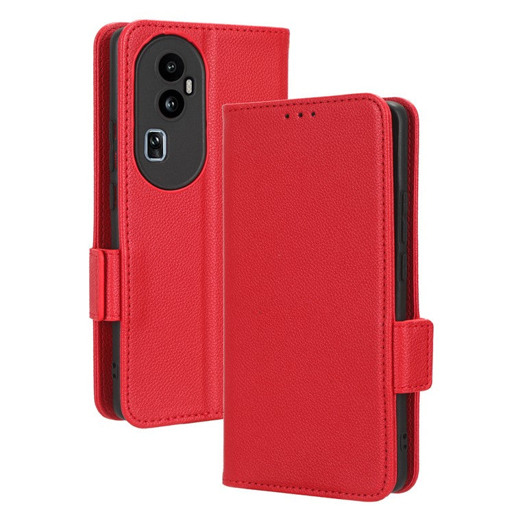 Leather Case for Oppo Reno10 Pro+ 5G , Wallet Stand Anti-fall Litchi Texture Cell Phone Cover - Red
