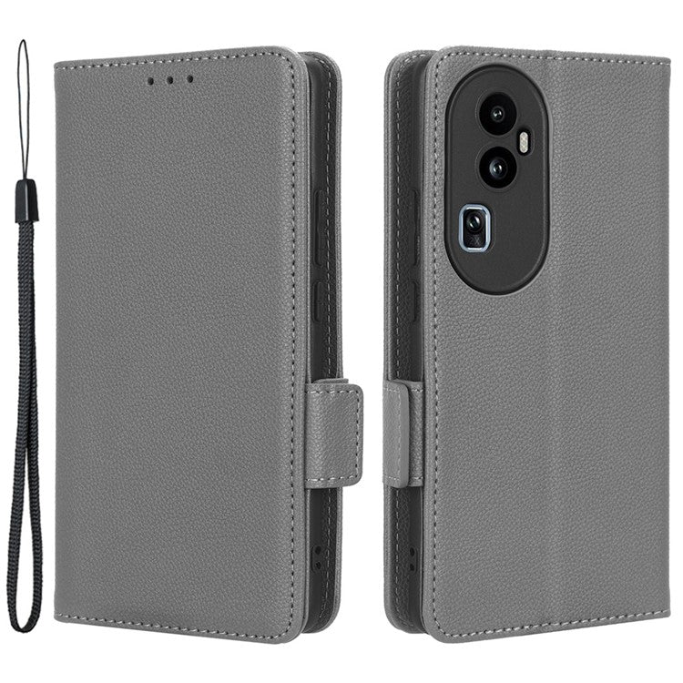 Leather Case for Oppo Reno10 Pro+ 5G , Wallet Stand Anti-fall Litchi Texture Cell Phone Cover - Grey