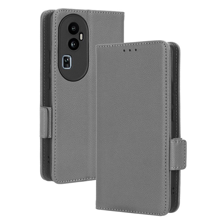 Leather Case for Oppo Reno10 Pro+ 5G , Wallet Stand Anti-fall Litchi Texture Cell Phone Cover - Grey