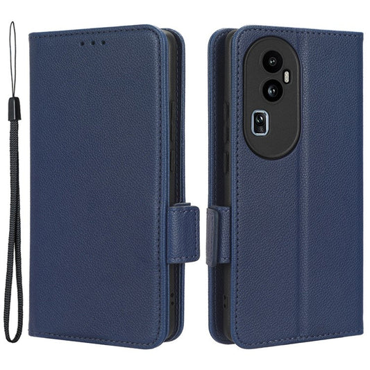 Leather Case for Oppo Reno10 Pro+ 5G , Wallet Stand Anti-fall Litchi Texture Cell Phone Cover - Dark Blue