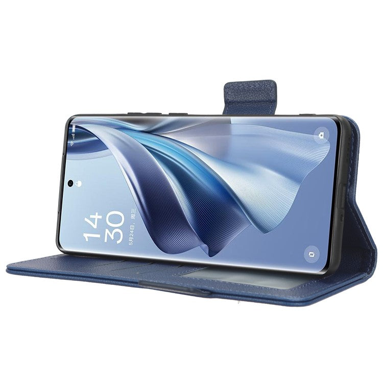Leather Case for Oppo Reno10 Pro+ 5G , Wallet Stand Anti-fall Litchi Texture Cell Phone Cover - Dark Blue