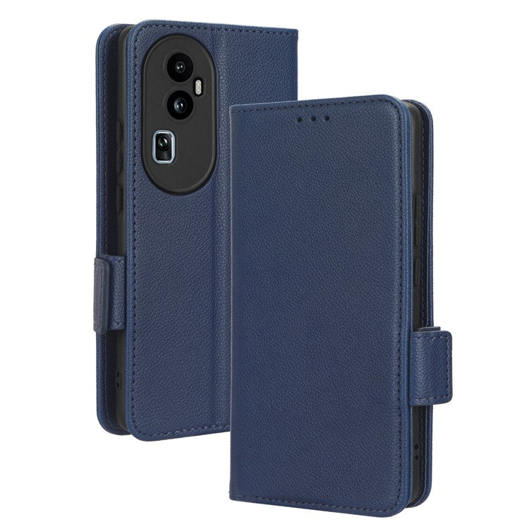 Leather Case for Oppo Reno10 Pro+ 5G , Wallet Stand Anti-fall Litchi Texture Cell Phone Cover - Dark Blue