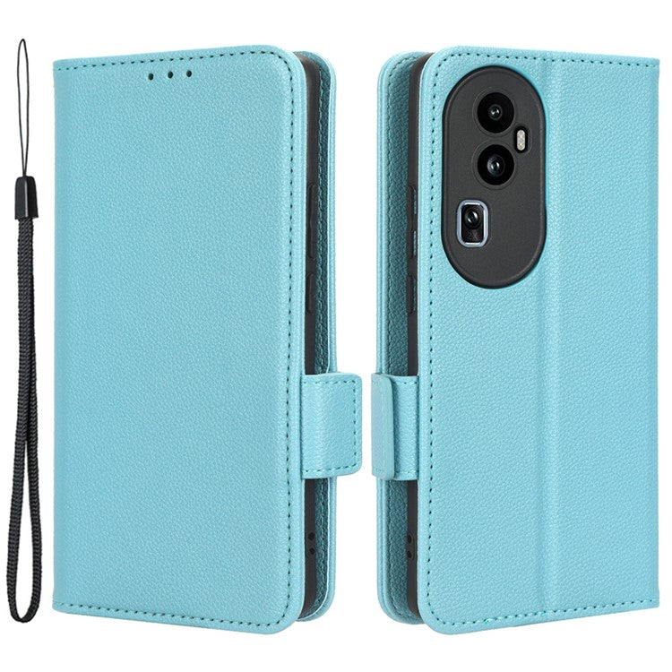Leather Case for Oppo Reno10 Pro+ 5G , Wallet Stand Anti-fall Litchi Texture Cell Phone Cover - Baby Blue