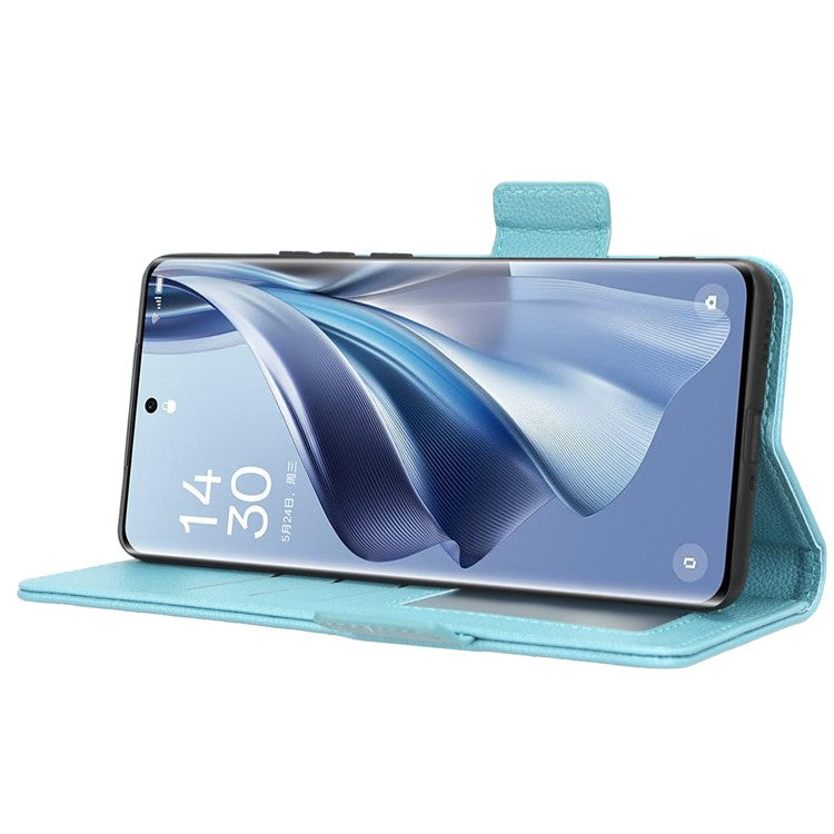 Leather Case for Oppo Reno10 Pro+ 5G , Wallet Stand Anti-fall Litchi Texture Cell Phone Cover - Baby Blue