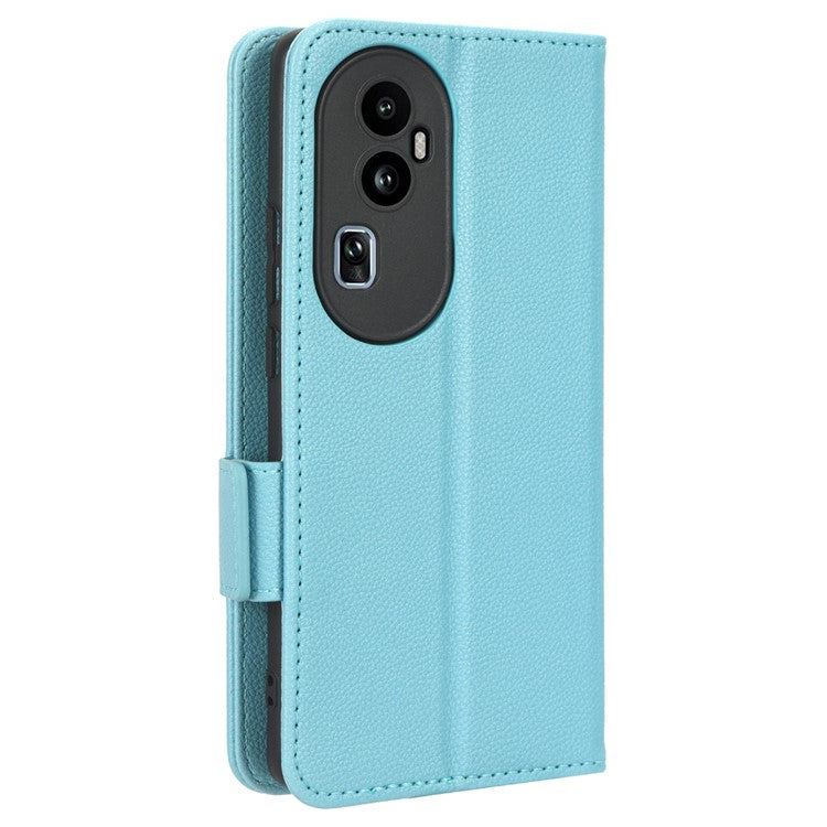 Leather Case for Oppo Reno10 Pro+ 5G , Wallet Stand Anti-fall Litchi Texture Cell Phone Cover - Baby Blue