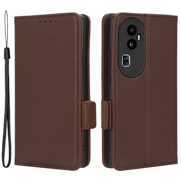 Leather Case for Oppo Reno10 Pro+ 5G , Wallet Stand Anti-fall Litchi Texture Cell Phone Cover - Brown