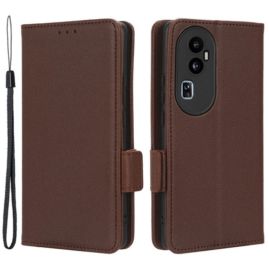 Leather Case for Oppo Reno10 Pro+ 5G , Wallet Stand Anti-fall Litchi Texture Cell Phone Cover - Brown