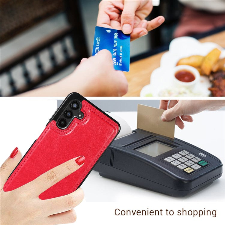 For Samsung Galaxy A13 5G Dual Magnetic Buttons Card Slots Kickstand Cover Leather Coated TPU Phone Case - Rose